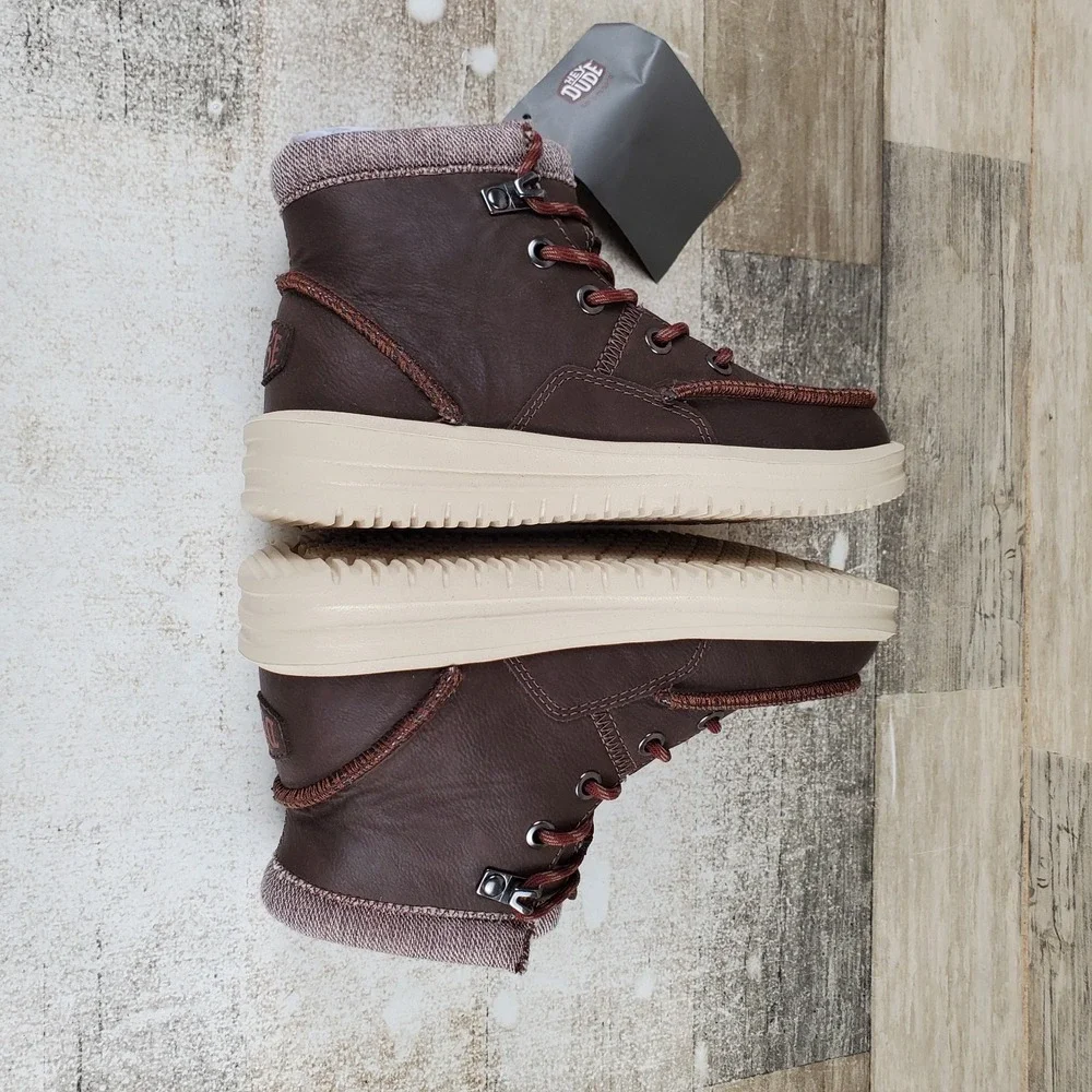 Hey Dude Bradley Classic Kids Boots Sz 13 C13 Cocoa Leather Mid-Top Lace-Up